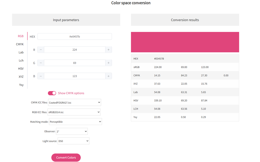RGB Color Code to CMYK tool